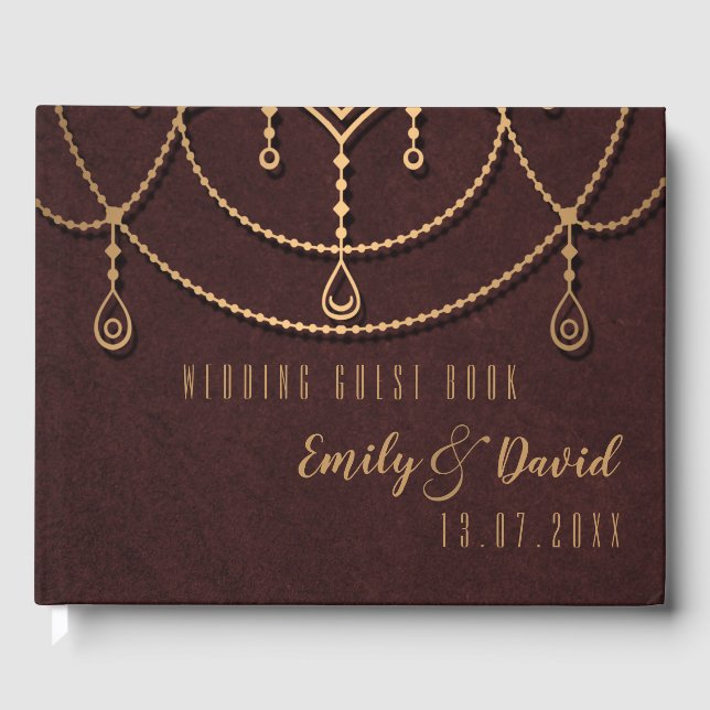 Elegant Maroon Red Indian Traditional Design Guest Book (Front)