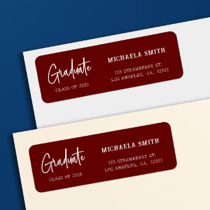 Elegant Maroon Script Graduation Return Address Label