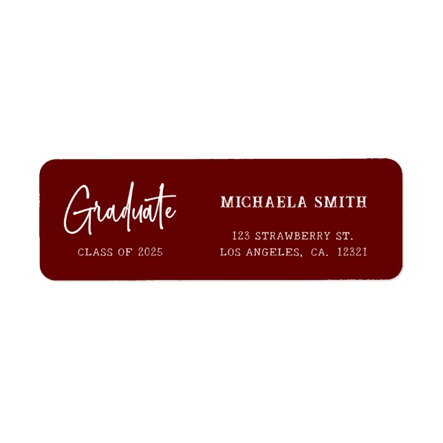 Elegant Maroon Script Graduation Return Address Return Address Label (Front)