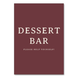 Elegant Maroon Serif Dessert Bar Sign Table Number