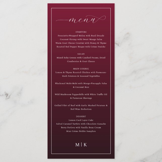 Elegant Maroon Serif Wedding Menu (Front)