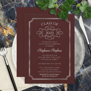 Elegant Maroon   SIlver College Graduation Party Invitation