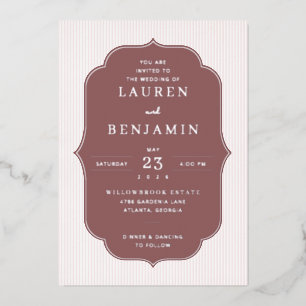 Elegant Maroon Striped Wedding Invitation