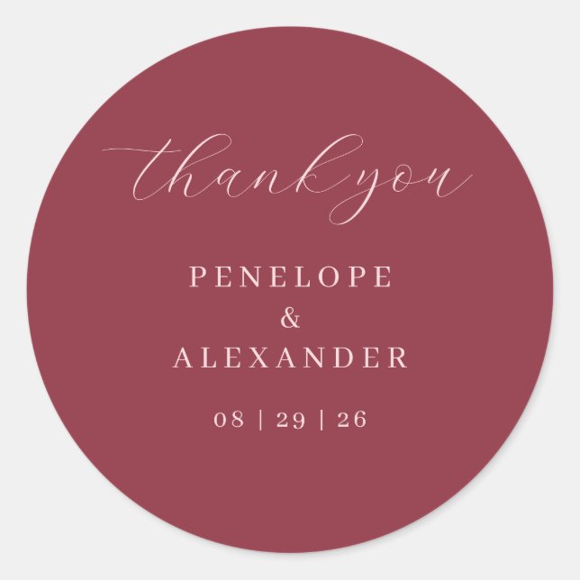 Elegant Maroon Thank You Card Classic Round Sticker (Front)