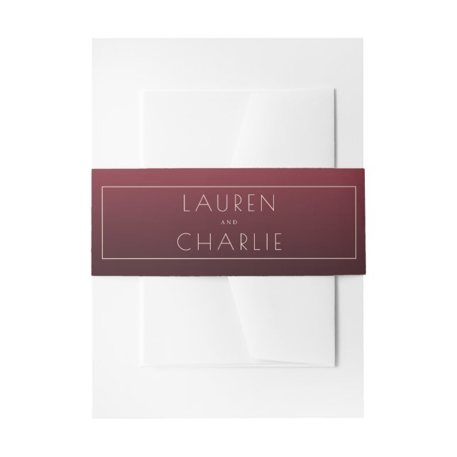 Elegant Maroon Typographic Names Invitation Belly Band (Front Example)
