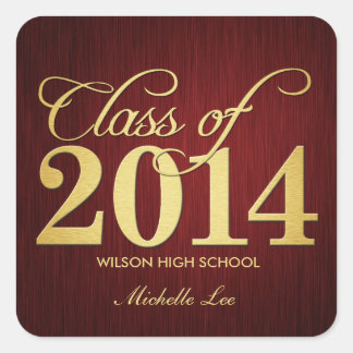 Elegant Maroon vignette and Gold Class of 2014 Square Sticker