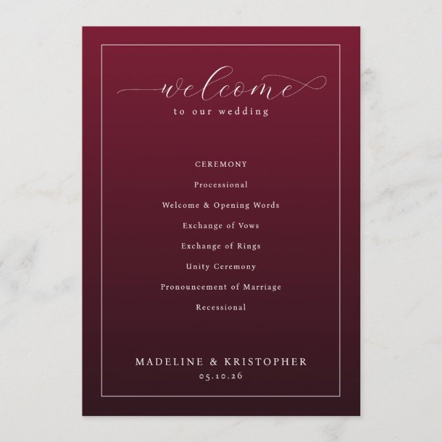 Elegant Maroon Wedding Ceremony Program (Front)