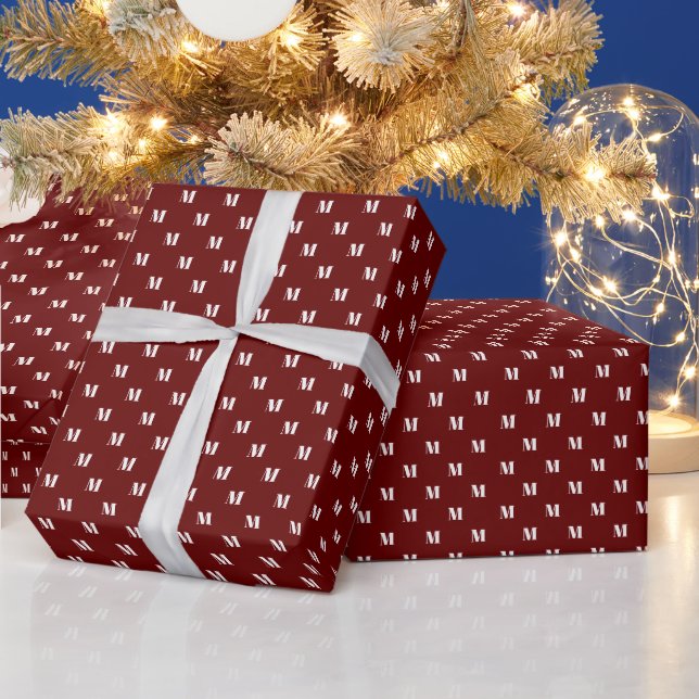 Elegant maroon wine custom monogram initial letter wrapping paper (Holidays)