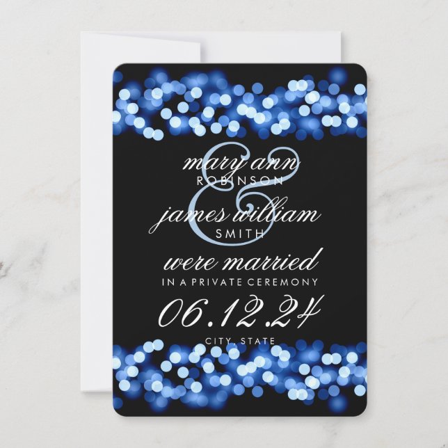 Elegant Marriage / Elopement Blue Hollywood Glam Announcement (Front)