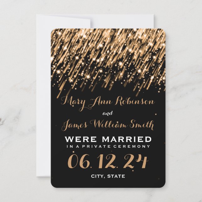Elegant Marriage Elopement Falling Stars Gold Announcement (Front)