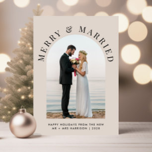 Elegant Married And Merry Arch Photo Christmas Holiday Card