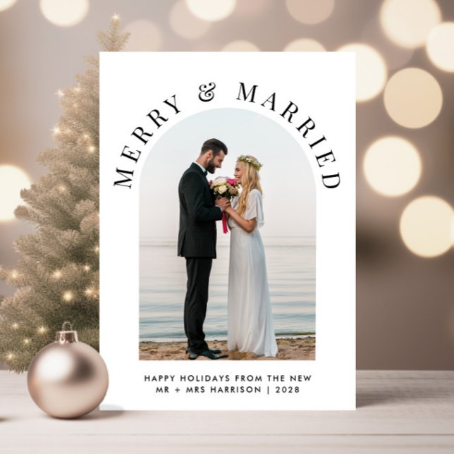 Elegant Married And Merry Arch Photo Christmas Holiday Card (A beautiful and unique way to announce your marriage to family and friends this holiday season)