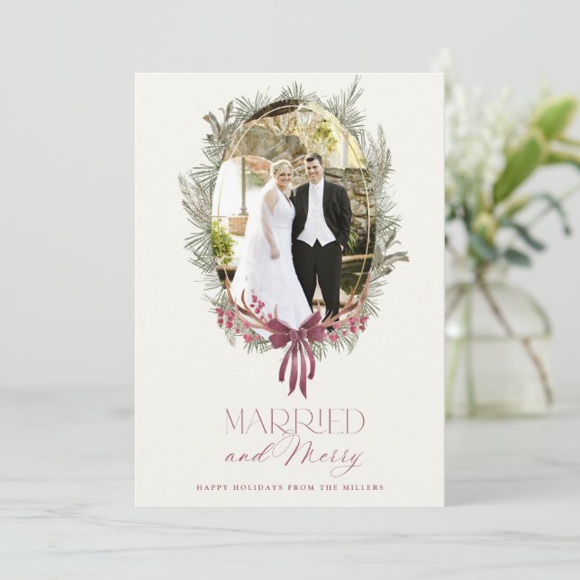 Elegant Married and Merry Holiday Photo Card (Standing Front)