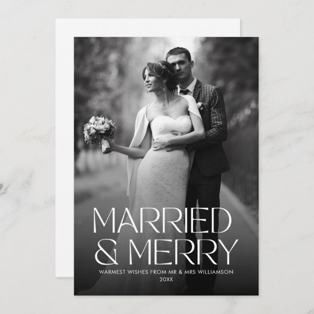 Elegant Married and Merry Newlywed Photo Holiday Card (Front/Back)