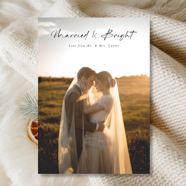 Elegant Married & Bright Newlywed Photo Christmas Holiday Card (Creator Uploaded)