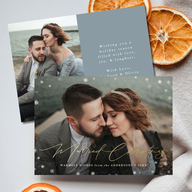 Elegant Married Christmas 2 Photo Foil Holiday Card (Creator Uploaded)