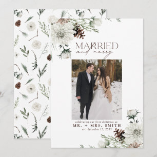 Elegant Married & Merry Newlywed Christmas Photo Holiday Card