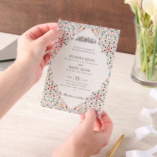 Elegant Marron Green Persian Jewel Marble Muslim Vellum Invitations
