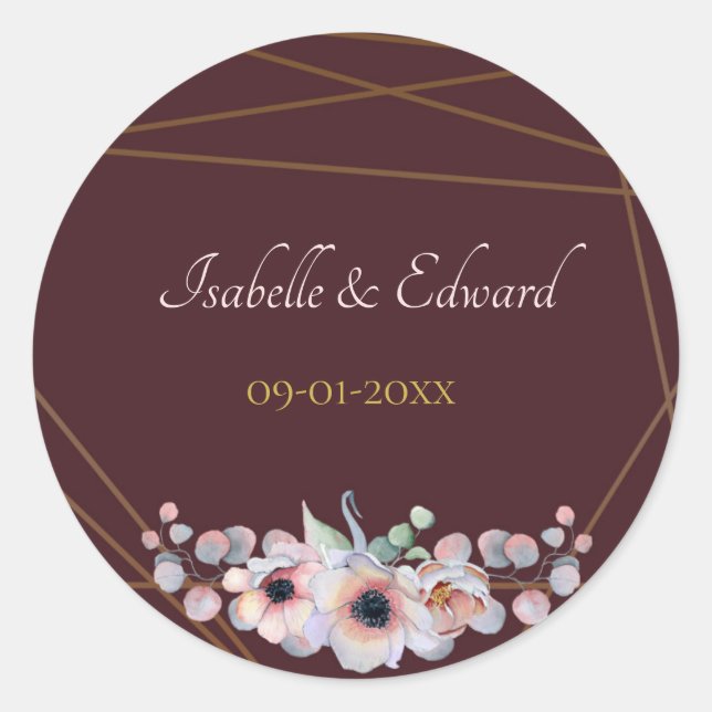 Elegant Marsala Blush Anemone Flowers Wedding Classic Round Sticker (Front)