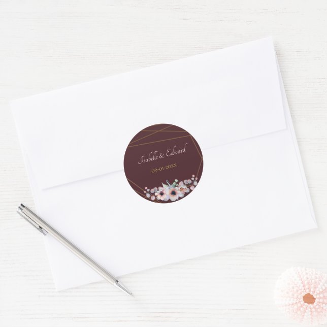 Elegant Marsala Blush Anemone Flowers Wedding Classic Round Sticker (Envelope)
