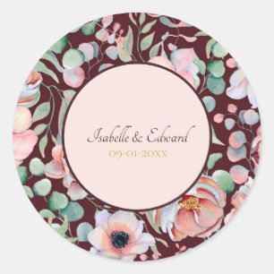 Elegant Marsala Blush Anemone Flowers Wedding Classic Round Sticker