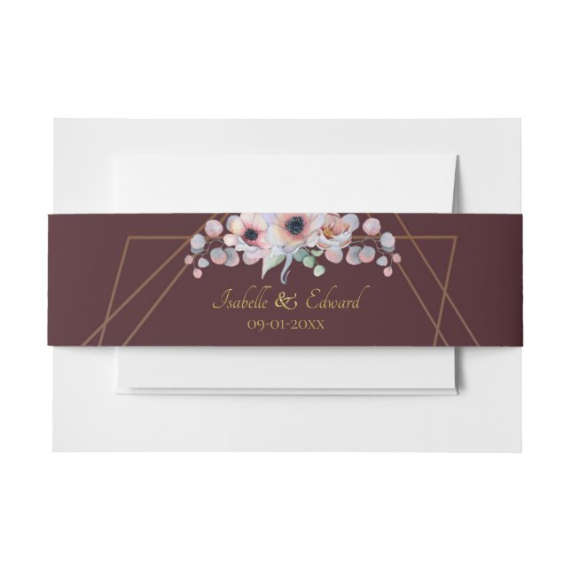 Elegant Marsala Blush Anemone Flowers Wedding Invitation Belly Band (Front Example)