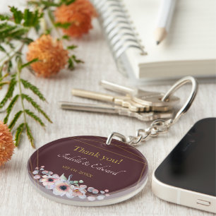 Elegant Marsala Blush Anemone Flowers Wedding Key Ring