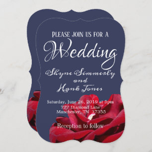 Elegant Marsala Burgundy Floral Navy Blue Wedding Invitation