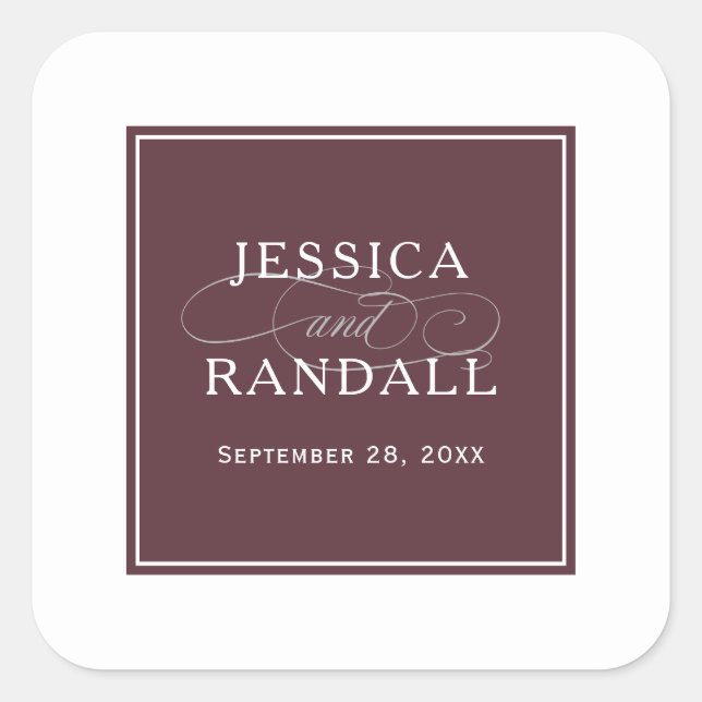 Elegant Marsala Burgundy Red Wedding Favour Square Sticker (Front)