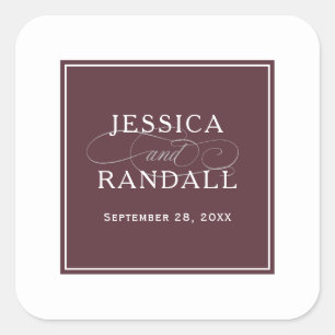 Elegant Marsala Burgundy Red Wedding Favour Square Sticker