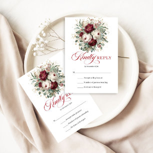 Elegant Marsala Floral Greenery Wedding RSVP Card