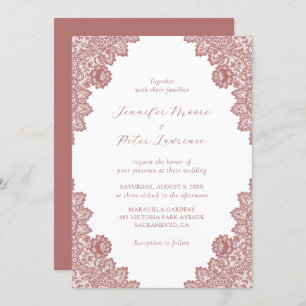 Elegant Marsala Lace Wedding Invitation