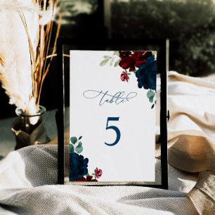 Elegant Marsala & Navy Flowers Table 5 Wedding Number