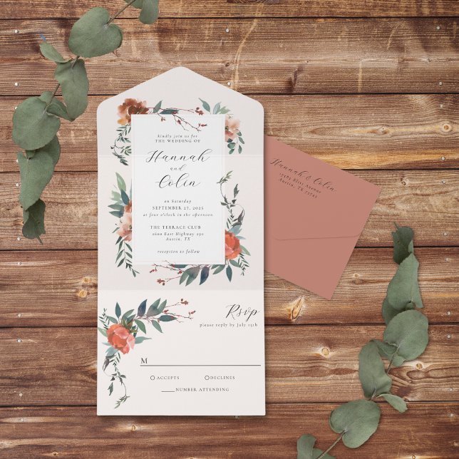 Elegant Marsala Peach Botanical Garden All In One Invitation (Creator Uploaded)