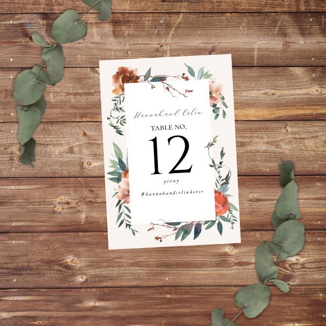 Elegant Marsala Peach Botanical Garden Table Number (Creator Uploaded)