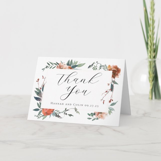 Elegant Marsala Peach Botanical Garden Thank You Card (Front)