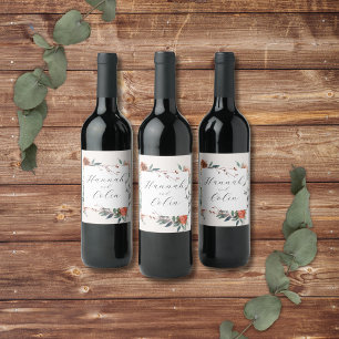 Elegant Marsala Peach Botanical Garden Wine Label