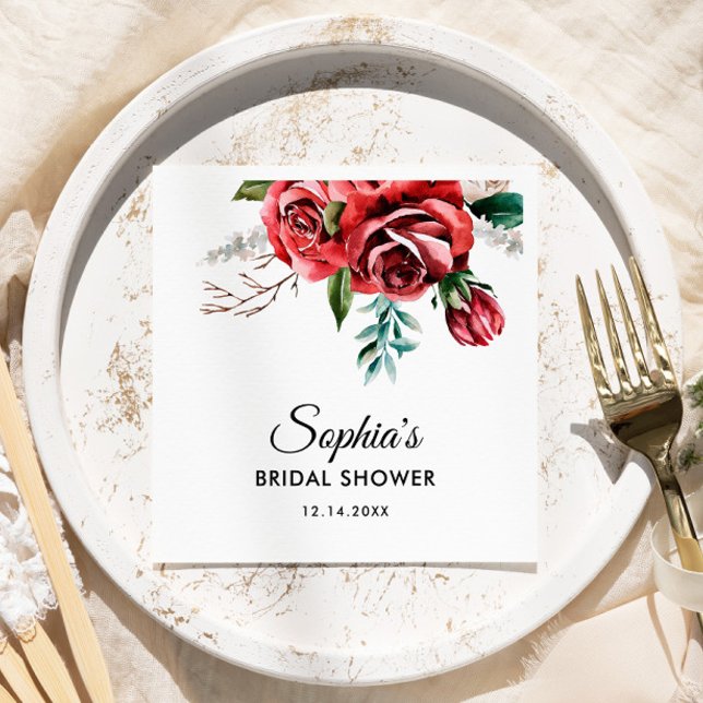 Elegant Marsala Red Rose Rustic  Bridal Shower  Napkin (Creator Uploaded)
