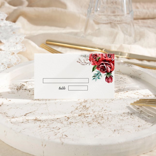 Elegant Marsala Red Rose Rustic Wedding Place Card (Creator Uploaded)