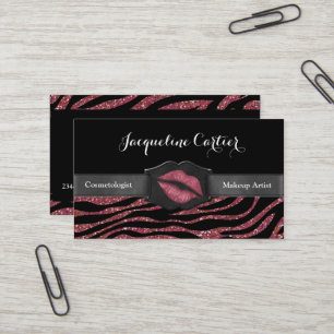 Elegant Marsala Zebra Glitter Kiss Cosmetologist Business Card