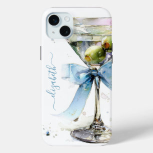 Elegant Martini Monogrammed iPhone 15 Mini Case