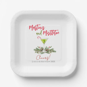 Elegant Martinis and Mistletoe Christmas Cocktail  Paper Plate