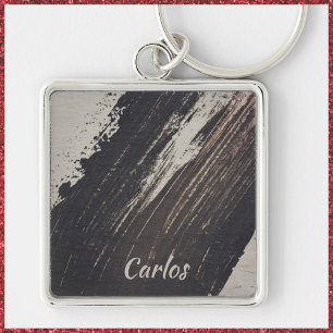 Elegant Masculine and Modern Black Paint Strokes Key Ring