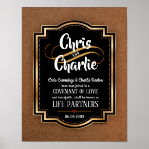 Elegant masculine Contemporary Wedding Certificate Poster