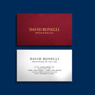 Elegant Masculine Dark Red Leather Look Business Card