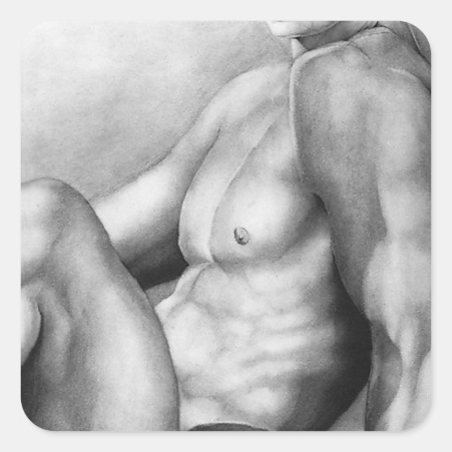 Elegant Masculine Fine Art Nude-Male Bodybuilder Square Sticker (Front)