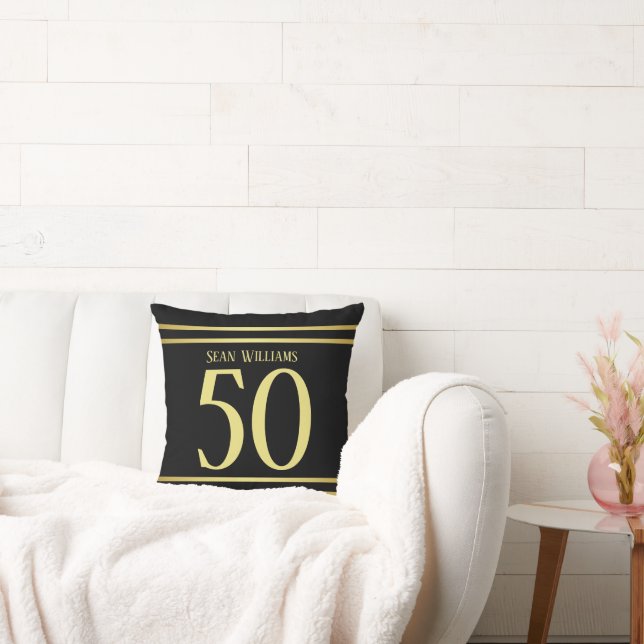Elegant Masculine Gold & Black Birthday Cushion (Couch)