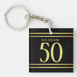 Elegant Masculine Gold & Black Birthday Key Ring