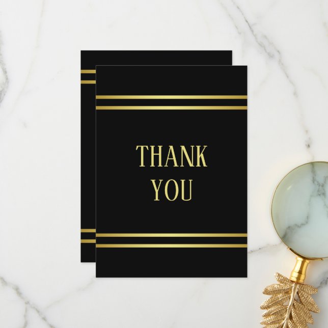 Elegant Masculine Gold & Black Birthday Thank You Card (Front/Back In Situ)