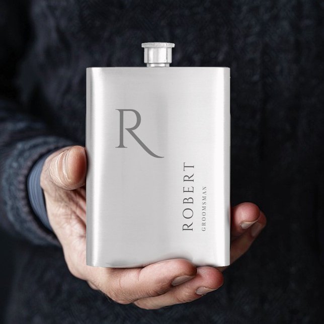Elegant Masculine Monogram Groomsmen Gift Flask (Creator Uploaded)